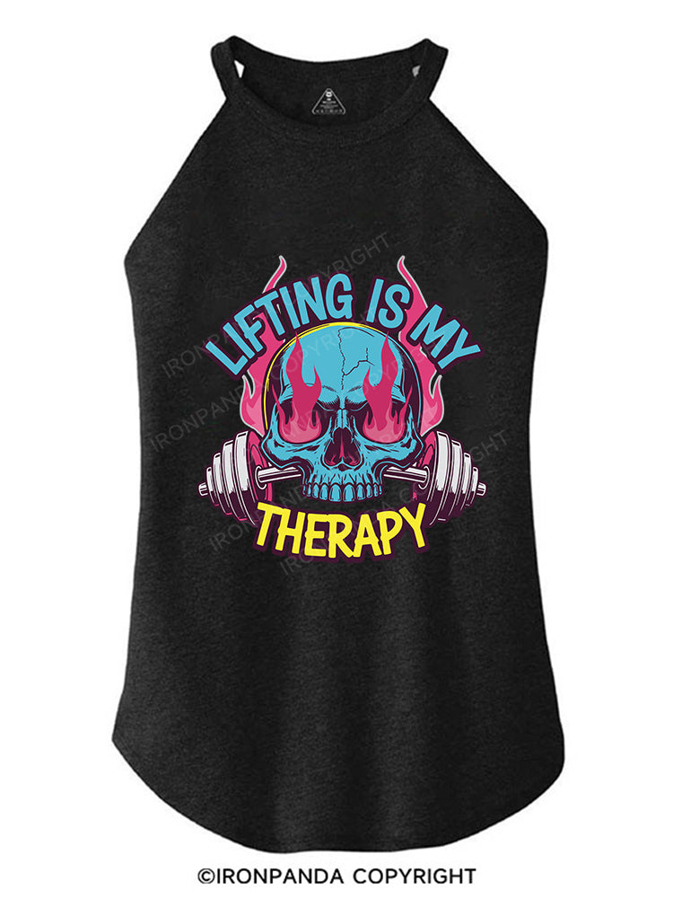LIFTING IS MY THERAPY TRI ROCKER COTTON TANK