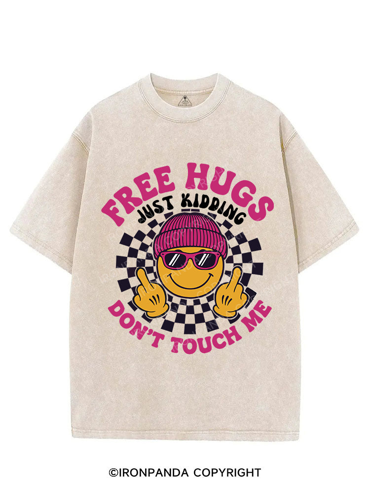 FREE HUGS JUST KIDDING DON'T TOUCH ME VINTAGE GYM SHIRT