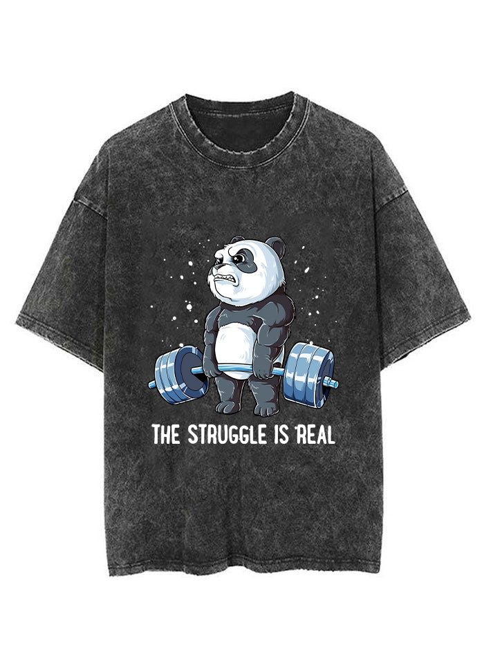 Panda The Struggle Is Real Weightlifting Vintage Gym Shirt