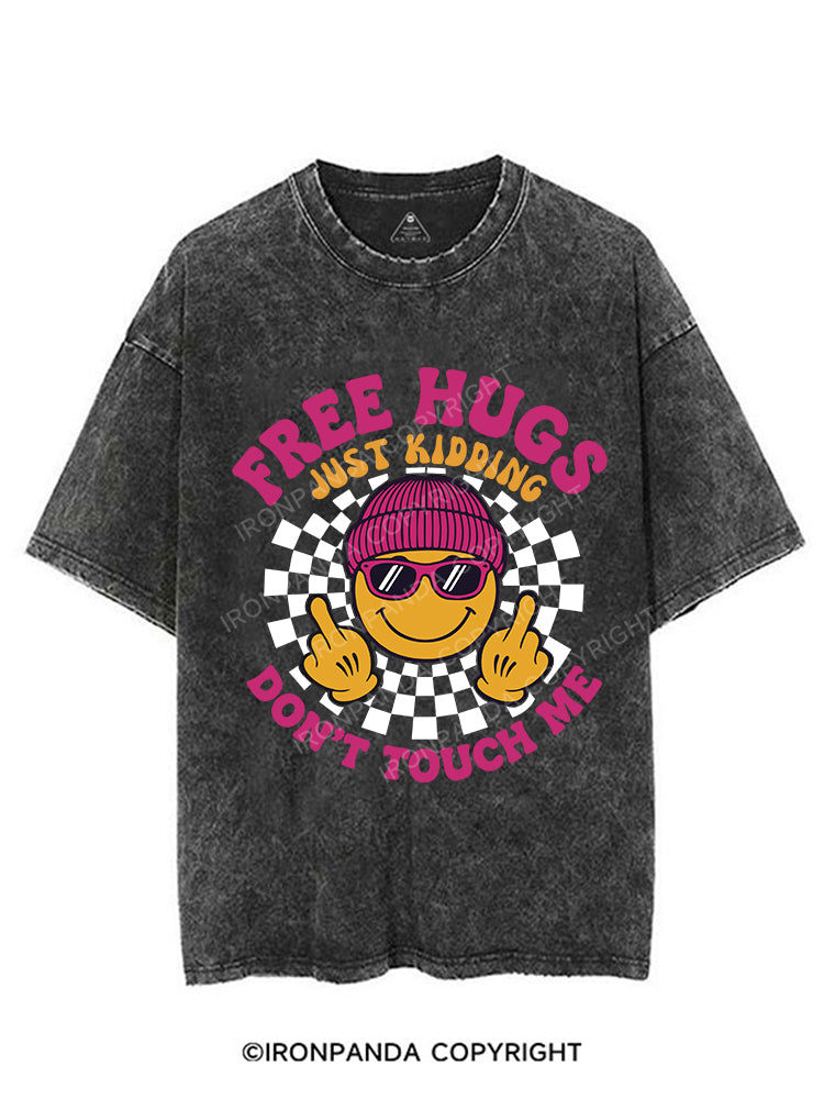 FREE HUGS JUST KIDDING DON'T TOUCH ME VINTAGE GYM SHIRT