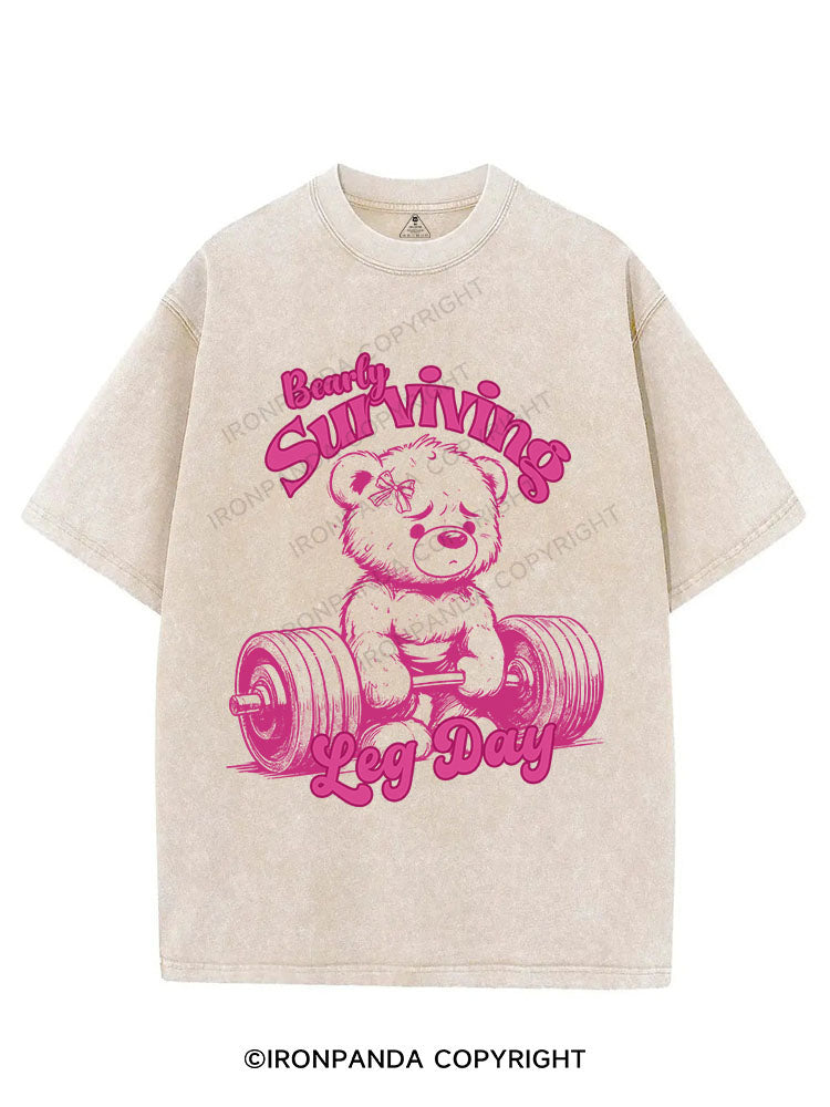 BEARLY SURVIVING LEG DAY VINTAGE GYM SHIRT