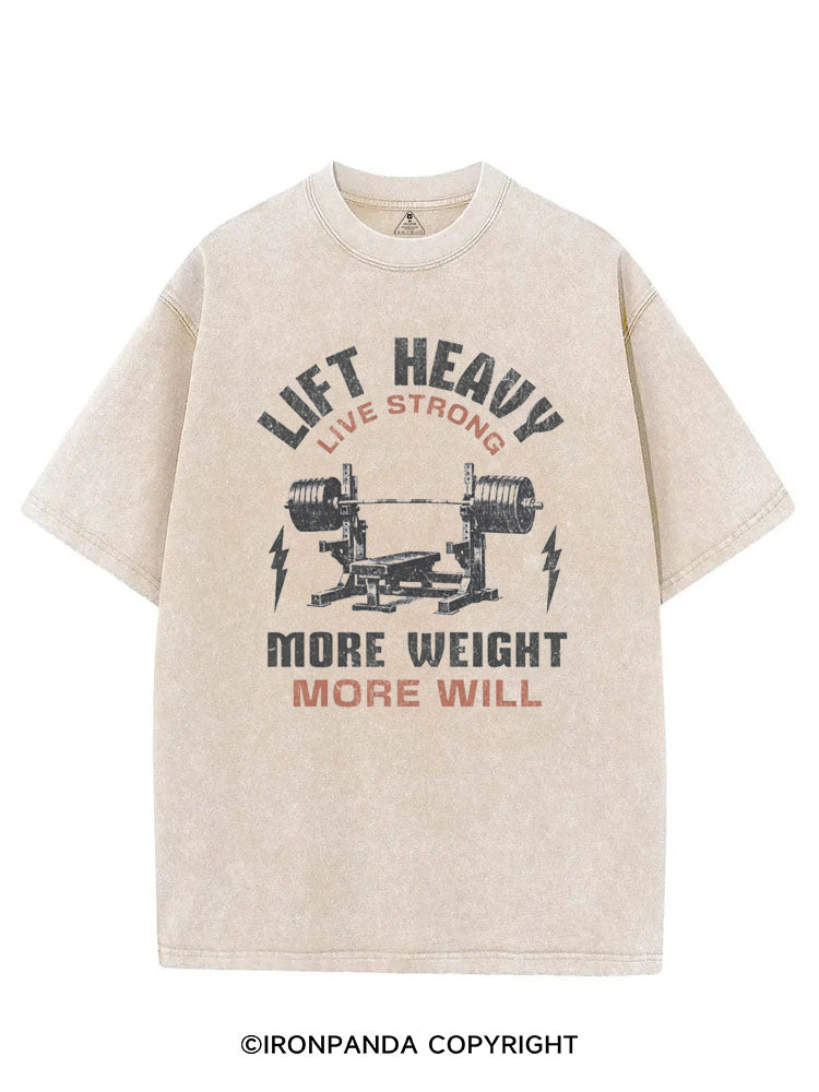 LIFT HEAVY LIVE STRONG MORE WEIGHT MORE WILL VINTAGE GYM SHIRT