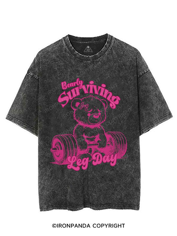 BEARLY SURVIVING LEG DAY VINTAGE GYM SHIRT