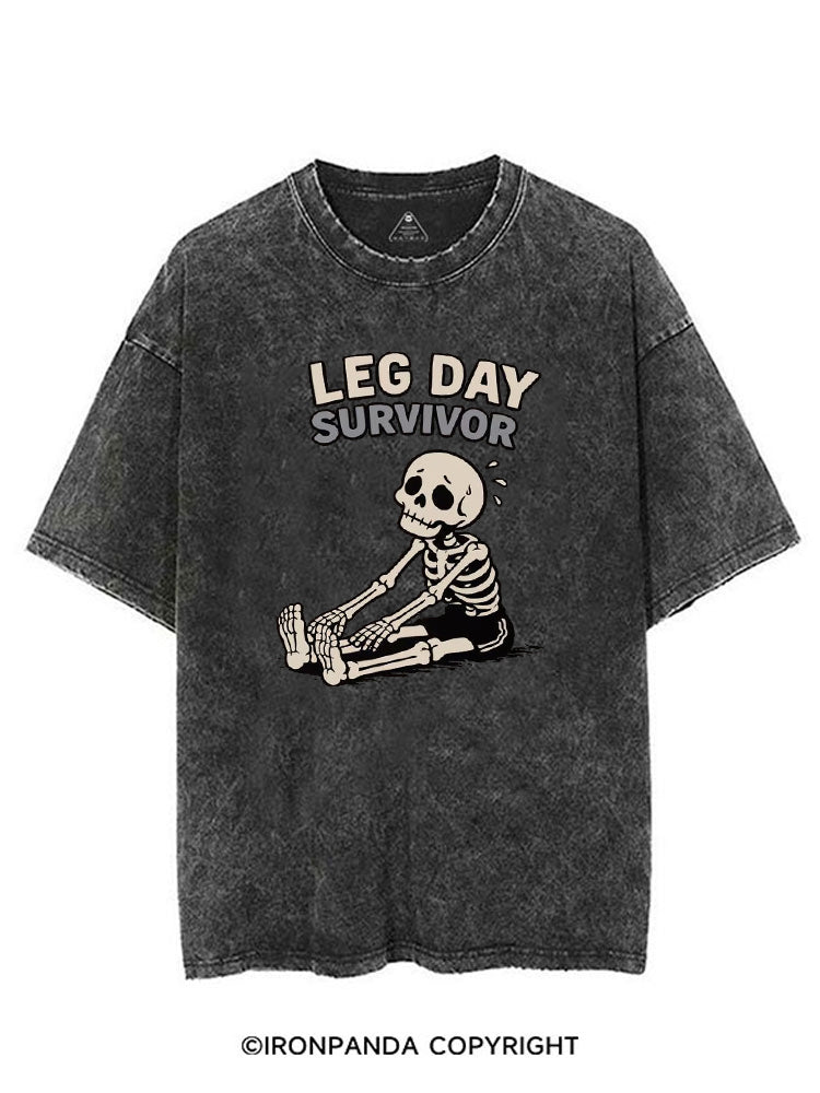 LEG DAY SURVIVOR SKELETON VINTAGE GYM SHIRT