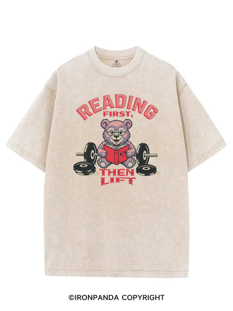 READING FIRST, THEN LIFT VINTAGE GYM SHIRT