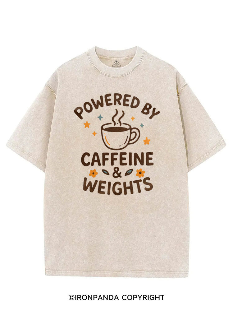POWERED BY CAFFEINE & WEIGHTS COFFEE LOVER VINTAGE GYM SHIRT