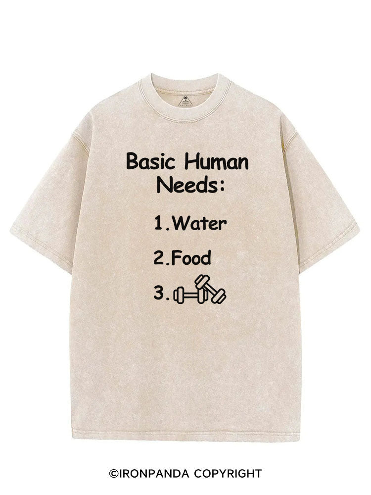 BASIC HUMAN NEEDS WATER FOOD AND GYM VINTAGE GYM SHIRT