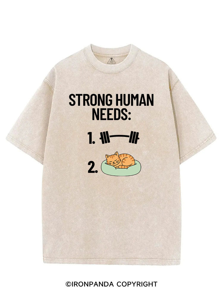 STRONG HUMAN NEEDS GYM & CAT VINTAGE GYM SHIRT