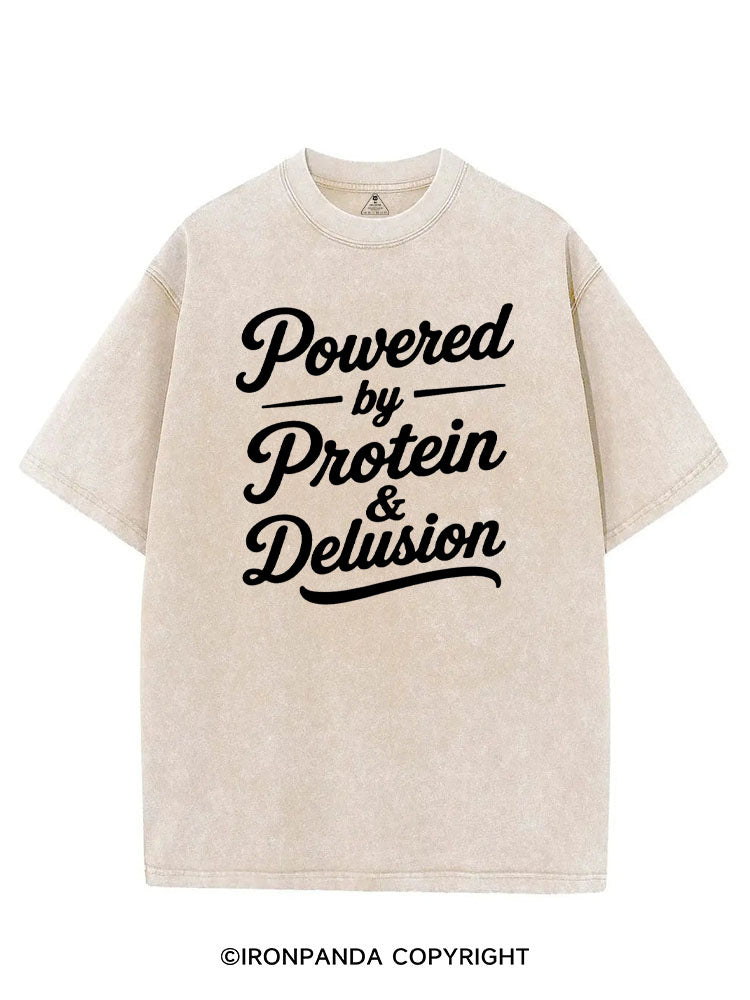 POWERED BY PROTEIN & DELUSION VINTAGE GYM SHIRT