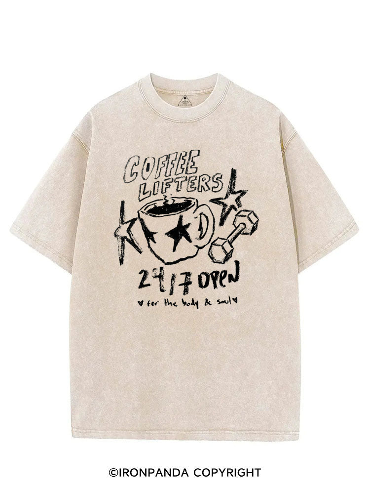 COFFEE LIFTERS  24/7 OPEN FOR THE BODY & SOUL VINTAGE GYM SHIRT