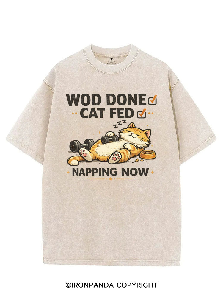 WOD DONE CAT FED NAPPING NOW VINTAGE GYM SHIRT