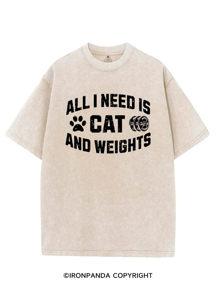 ALL I NEED IS CAT AND WEIGHTS VINTAGE GYM SHIRT