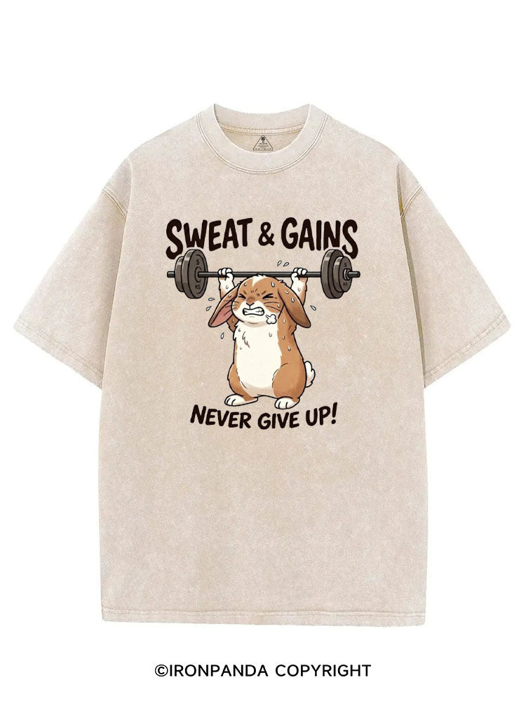 SWEAT & GAINS NEVER GIVE UP! VINTAGE GYM SHIRT