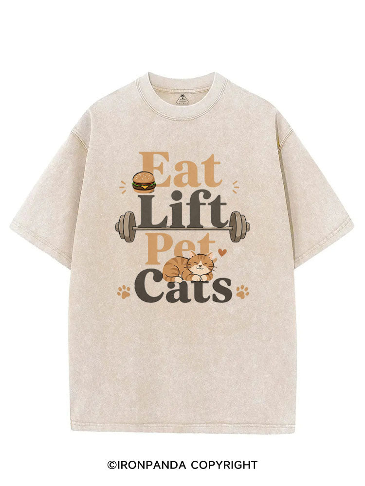 EAT LIFT PET CATS WORKOUT VINTAGE GYM SHIRT
