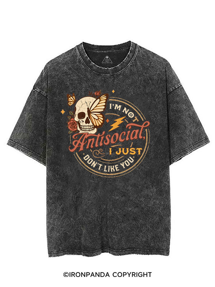 I'M NOT ANTISOCIAL I JUST DON'T LIKE YOU SKELETON VINTAGE GYM SHIRT