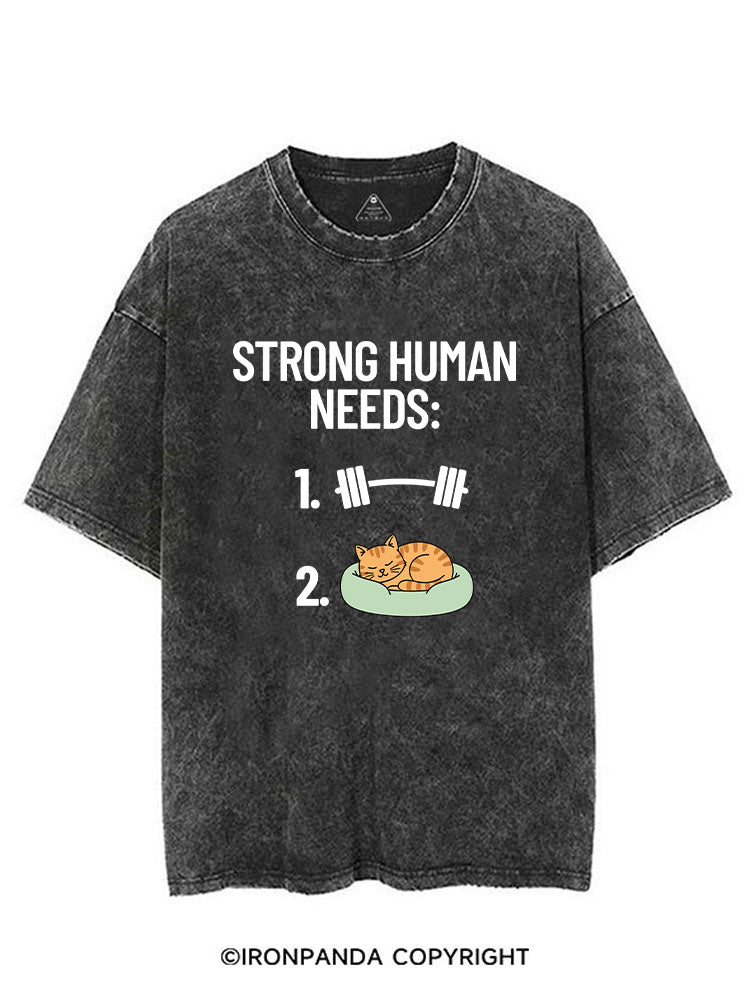 STRONG HUMAN NEEDS GYM & CAT VINTAGE GYM SHIRT