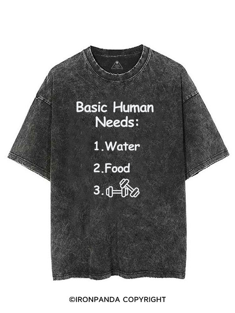 BASIC HUMAN NEEDS WATER FOOD AND GYM VINTAGE GYM SHIRT