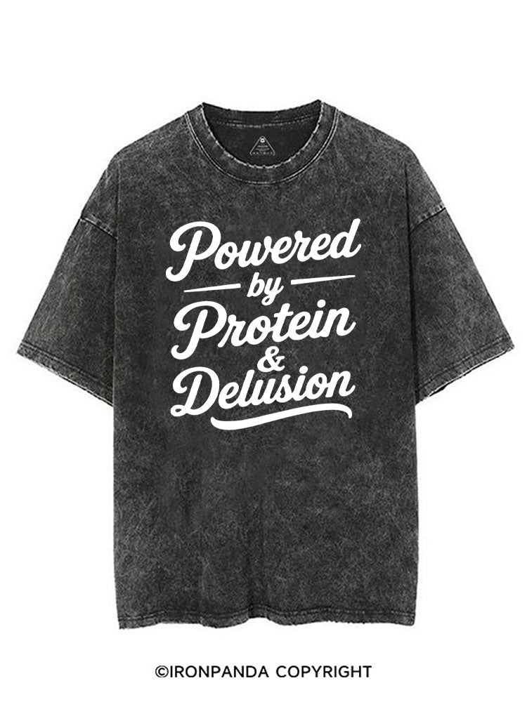 POWERED BY PROTEIN & DELUSION VINTAGE GYM SHIRT