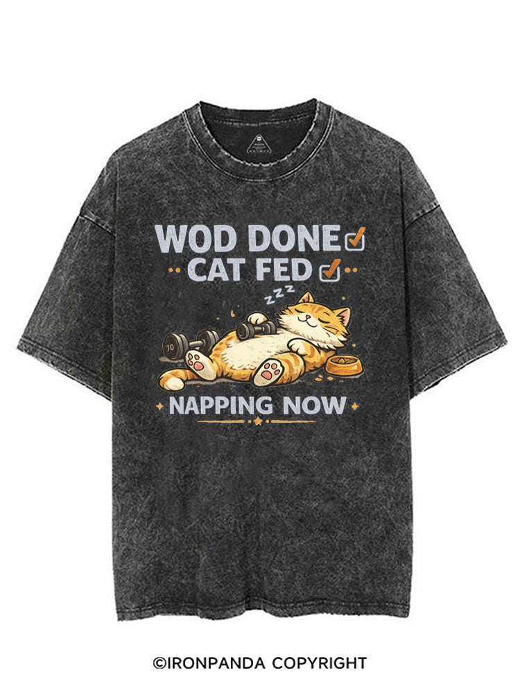 WOD DONE CAT FED NAPPING NOW VINTAGE GYM SHIRT