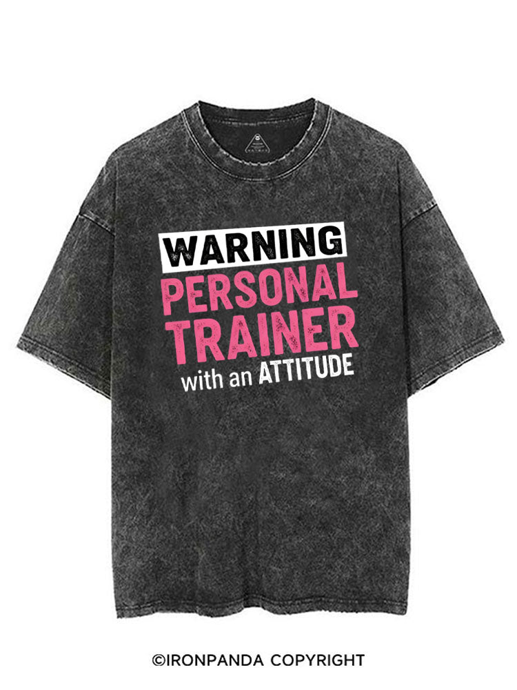 WARNING PERSONAL TRAINER WITH AN ATTITUDE VINTAGE GYM SHIRT