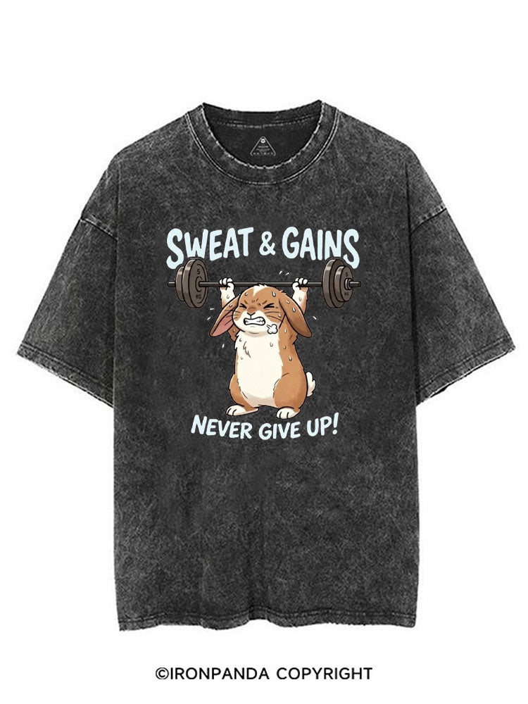 SWEAT & GAINS NEVER GIVE UP! VINTAGE GYM SHIRT