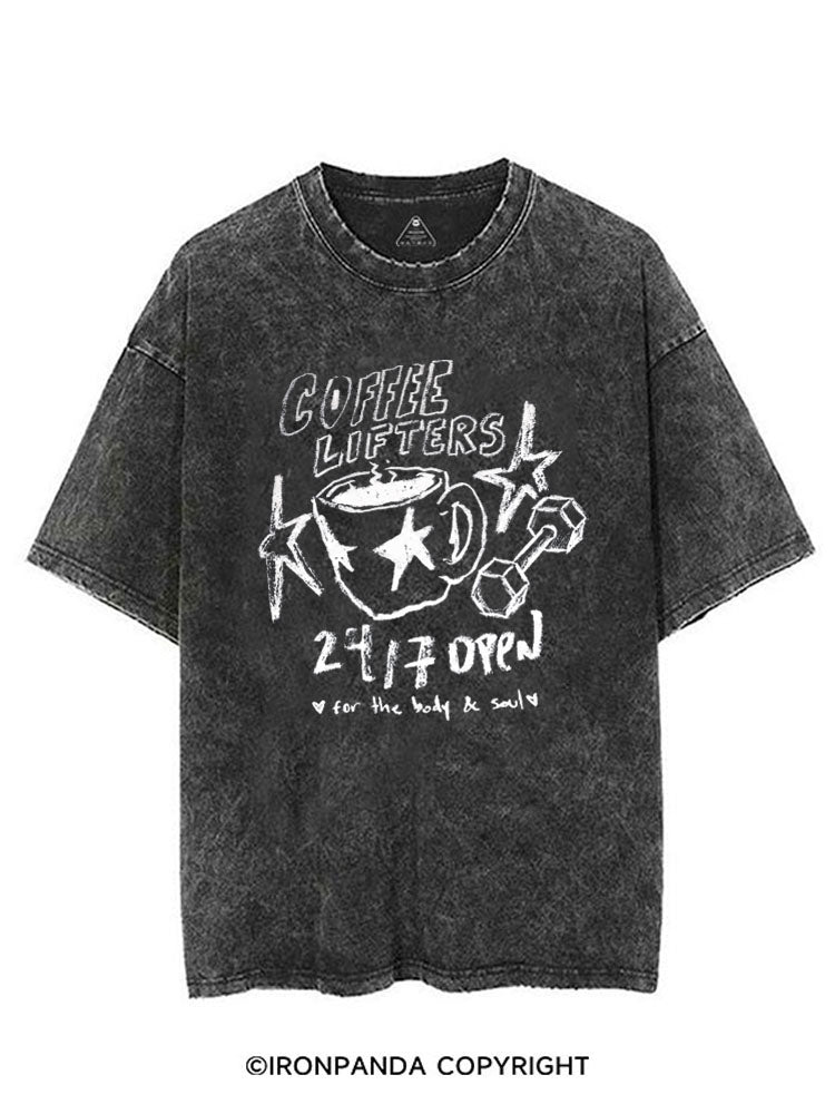 COFFEE LIFTERS  24/7 OPEN FOR THE BODY & SOUL VINTAGE GYM SHIRT