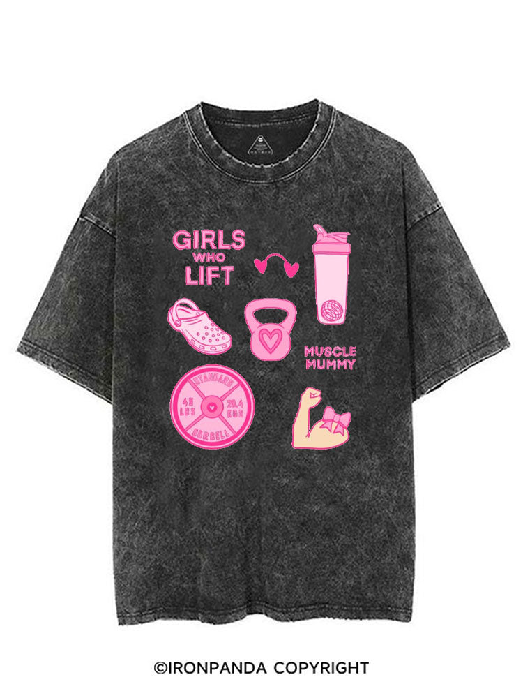 GIRLS WHO LIFT PINK GYM STYLE VINTAGE GYM SHIRT