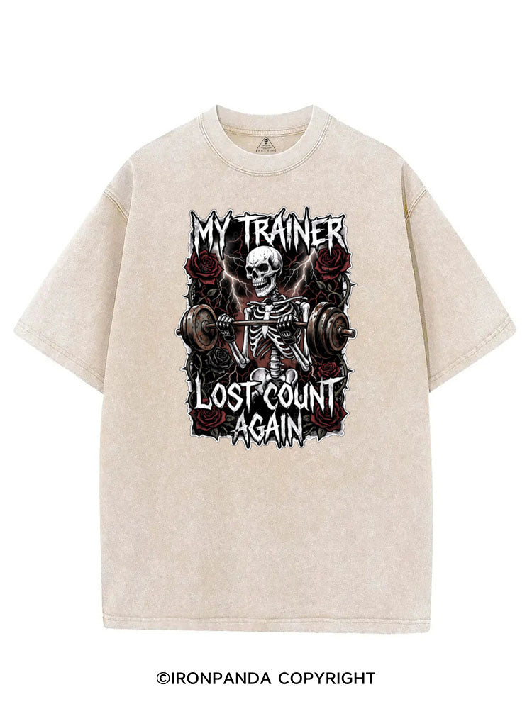 MY TRAINER LOST COUNT AGAIN SKELETON VINTAGE GYM SHIRT