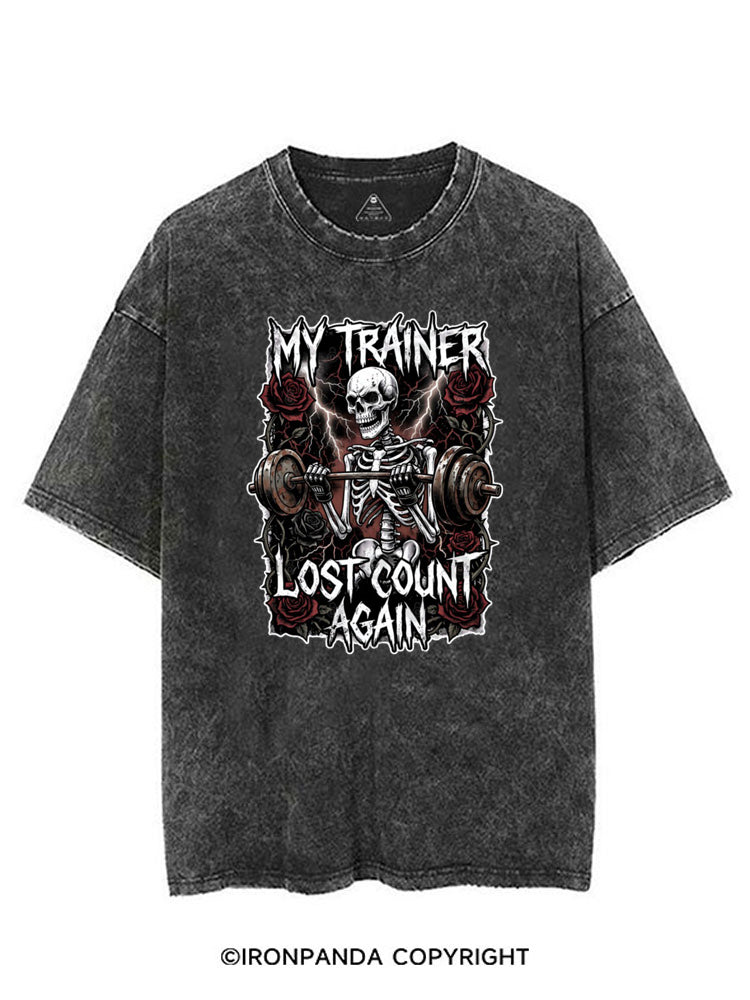 MY TRAINER LOST COUNT AGAIN SKELETON VINTAGE GYM SHIRT