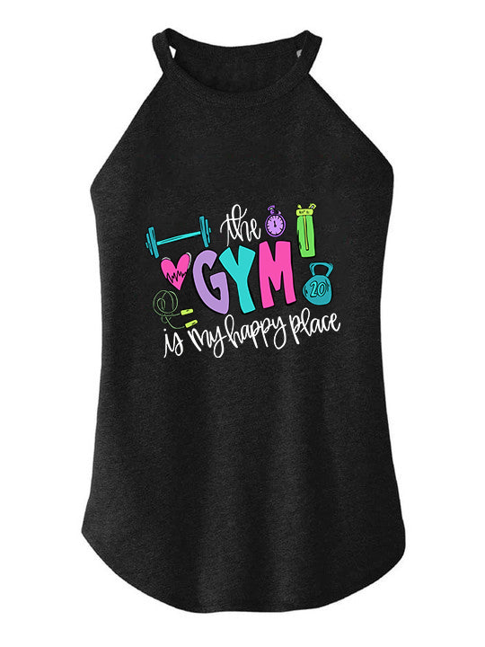 GYM IS MY HAPPY TIME ROCKER COTTON TANK