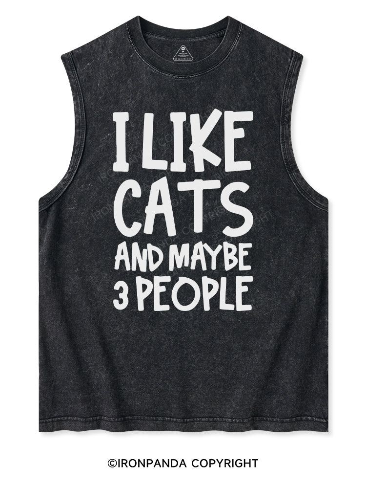 I LIKE CATS AND MAYBE 3 PEOPLE Washed Tank