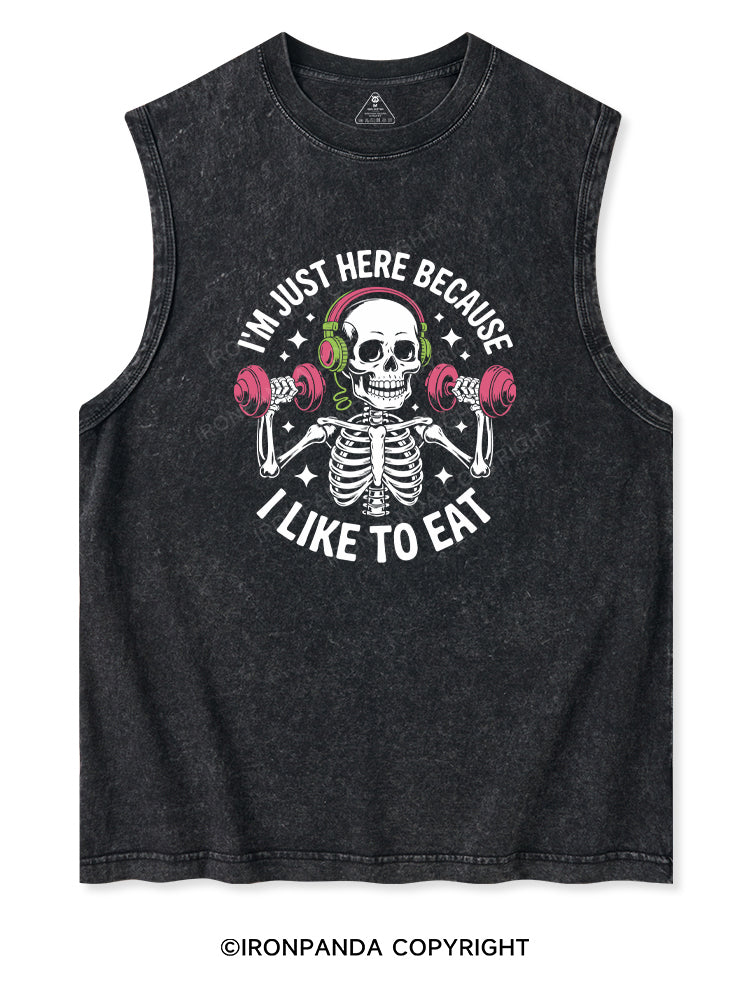 I'M JUST HERE BECAUSE I LIKE TO EAT Washed Tank