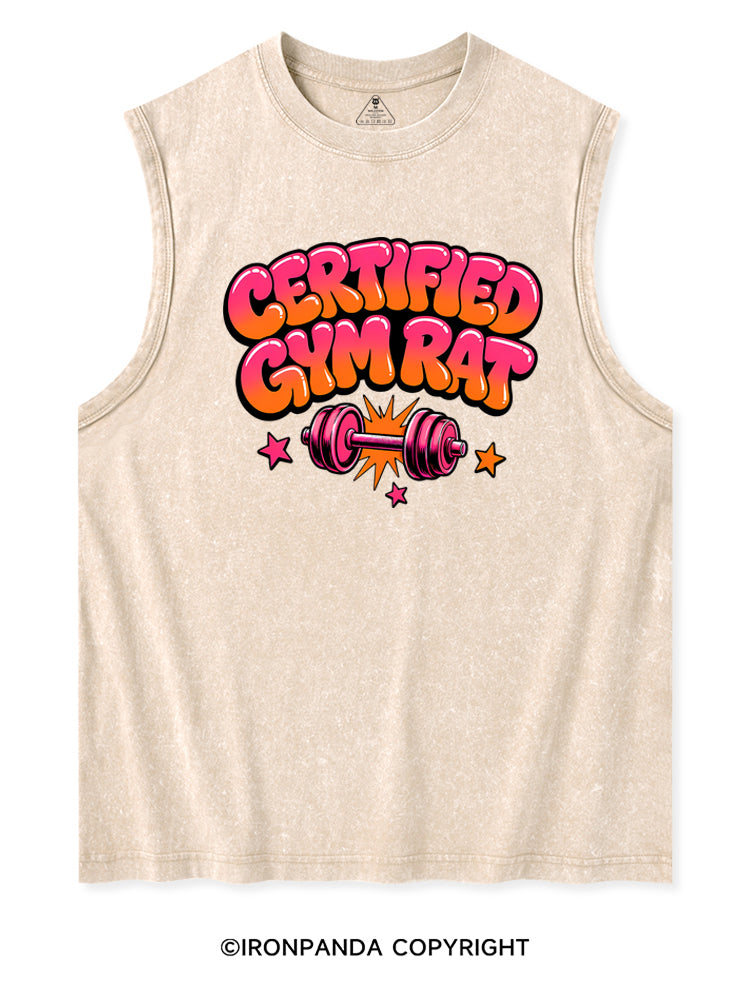 CERTIFIED GYM RAT FUNNY Washed Tank