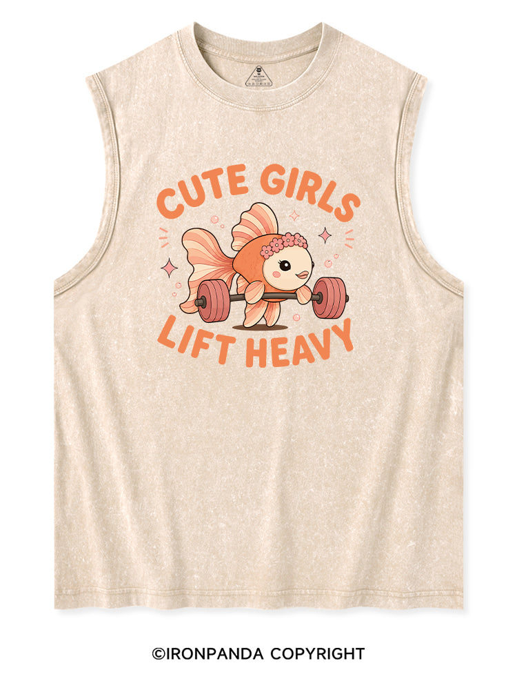 CUTE GIRLS LIFT HEAVY FISH Washed Tank