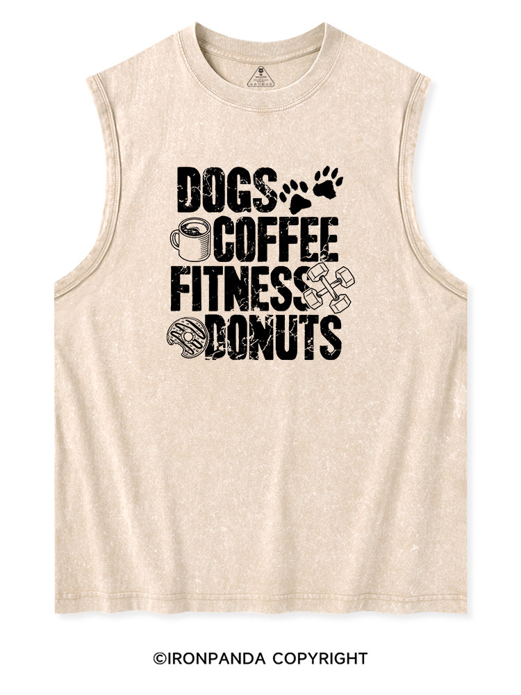 DOGS COFFEE FITNESS DONUTS Washed Tank