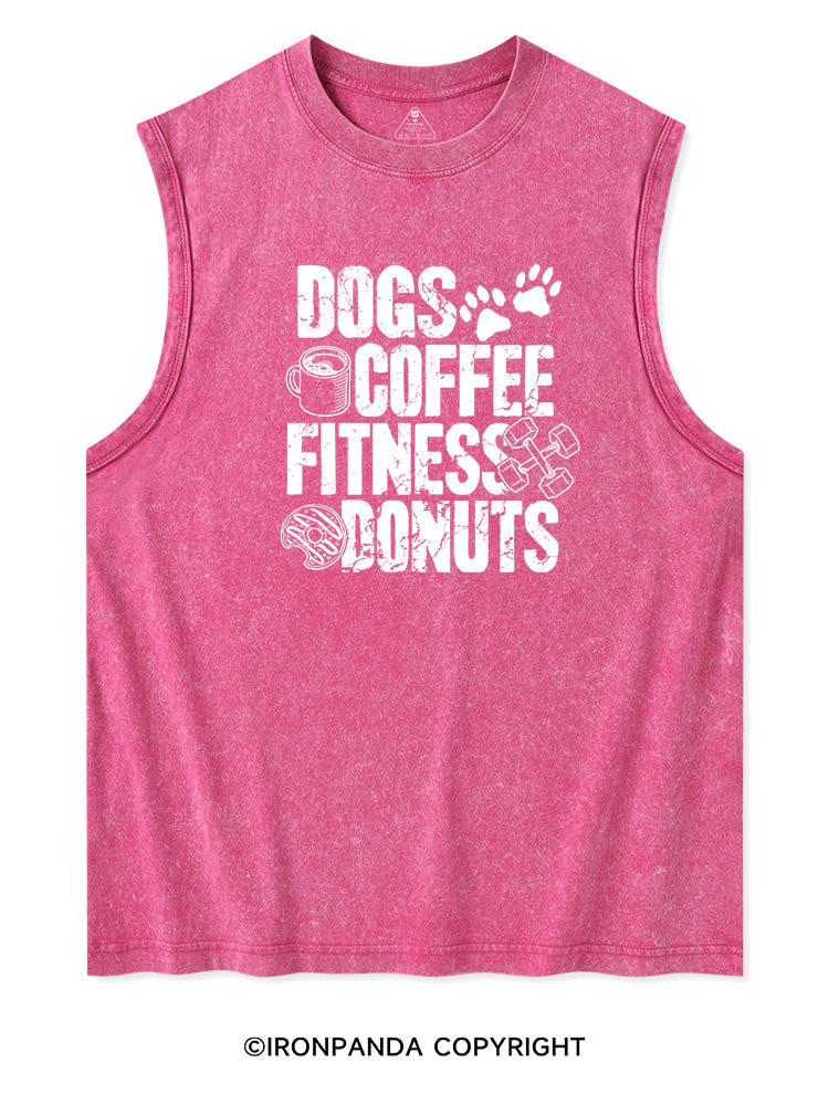 DOGS COFFEE FITNESS DONUTS Washed Tank