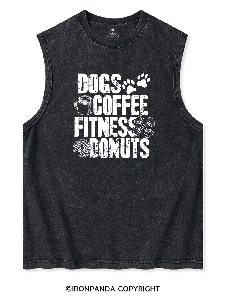 DOGS COFFEE FITNESS DONUTS Washed Tank