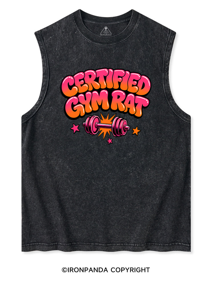 CERTIFIED GYM RAT FUNNY Washed Tank