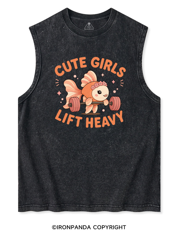 CUTE GIRLS LIFT HEAVY FISH Washed Tank