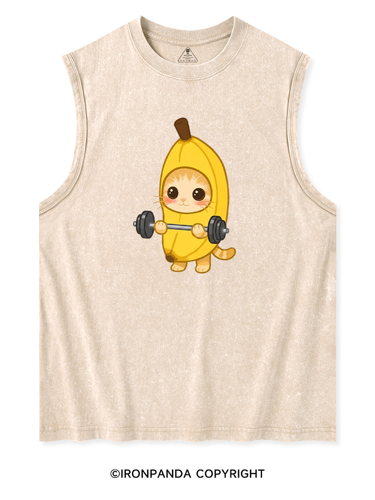BANANA LIFTING KITTY Washed Tank