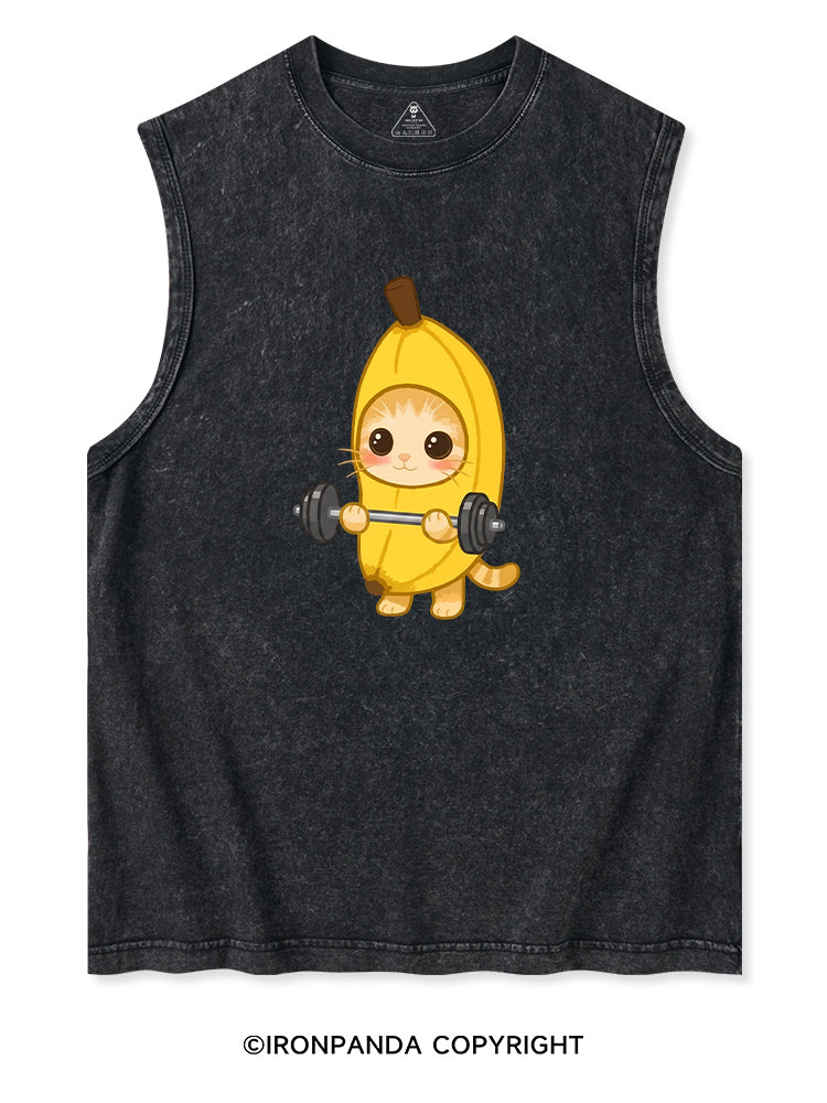 BANANA LIFTING KITTY Washed Tank