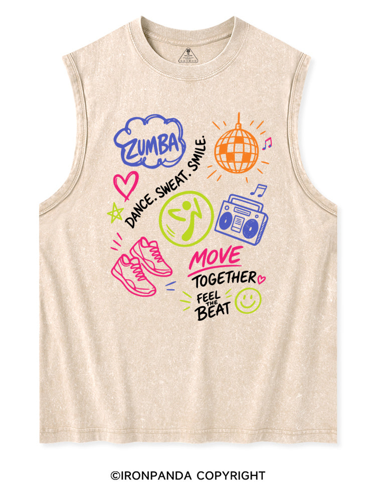 DANCE, SWEAT. SMILE. MOVE TOGETHER FEEL THE BEAT ZUMBA Washed Tank