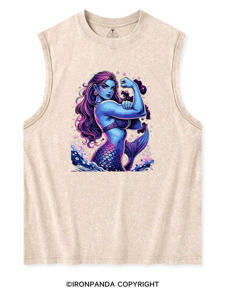 STRONG MERMAID SHOWS OFF BICEPS Washed Tank