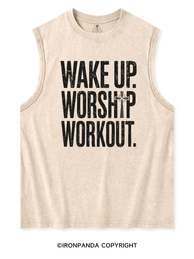 WAKE UP WORSHIP WORKOUT JESUS Washed Tank