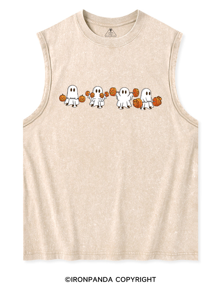 WEIGHT LIFTING GHOSTS FUNNY FITNESS Washed Tank