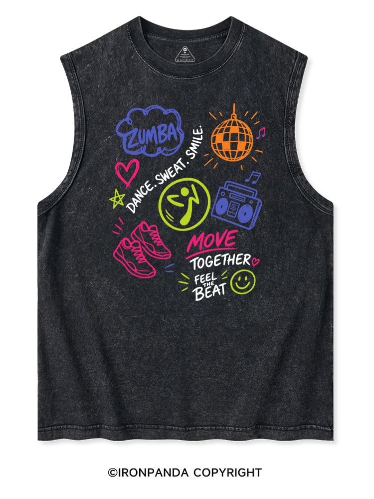 DANCE, SWEAT. SMILE. MOVE TOGETHER FEEL THE BEAT ZUMBA Washed Tank