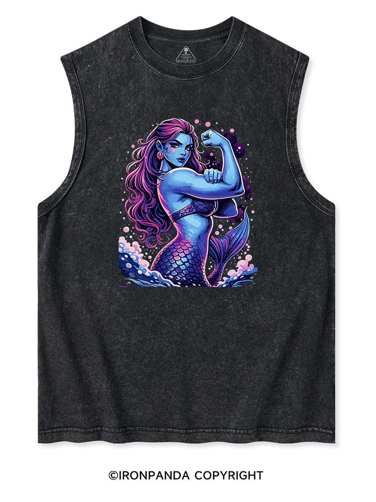 STRONG MERMAID SHOWS OFF BICEPS Washed Tank