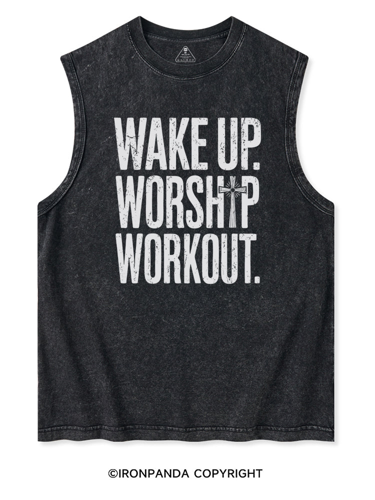 WAKE UP WORSHIP WORKOUT JESUS Washed Tank