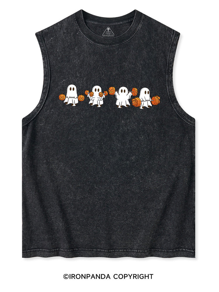 WEIGHT LIFTING GHOSTS FUNNY FITNESS Washed Tank