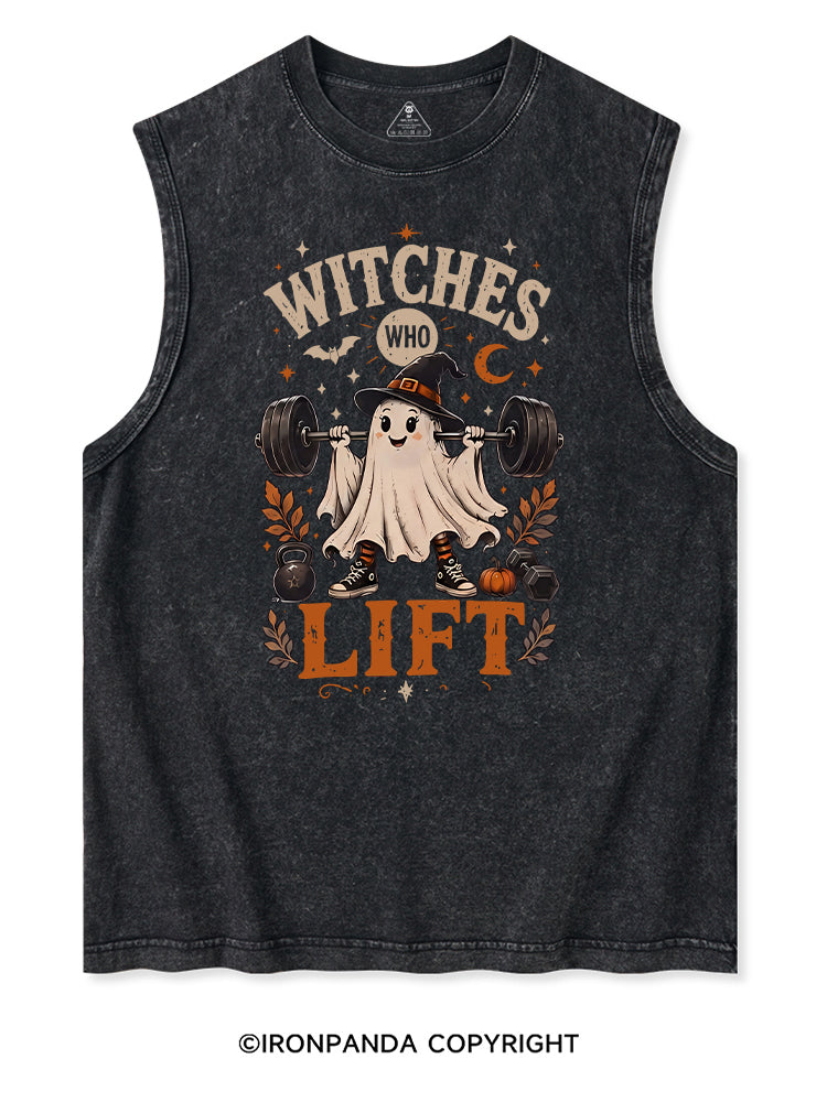 WITCHES WHO LIFT GHOST HALLOWEEN GYM Washed Tank